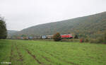 185 009-8 zieht bei Wernfeld ein langen gedeckten Güterzug in Richtung Norden. 20.10.24