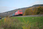 185 254-0 zieht mit einem Wechselpritschenzug Paneuropa/Terra Trans bei Thüngersheim. 27.10.24