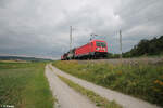 187 199 zieht bei Oberdachstetten ein gemischten Güterzug nach Nürnberg.02.07.24