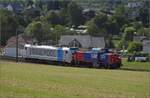 Der Railpool-Traxx 187 003 �berf�hrt die Hybridlok Ama 832 Richtung Basel. Frick, Juli 2023.