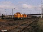 Lok 60 und 63 ziehen ein leer Zug durch Eisenhttenstadt nach Peitz Ost. 19.04.08