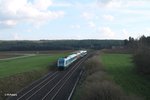arriva-landerbahn-express-alex/490279/223-062-zieht-bei-neudes-den 223 062 zieht bei Neudes den ALX84110 München - Hof durch die Kurve. 14.04.16