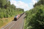159 227 mit einem leeren Holztransportzug nach Zwickau bei Großwendern. 26.06.22