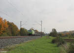 193 432 zieht mit einem H-Wagen Zug bei Thüngersheim in Richtung Norden. 20.10.24
