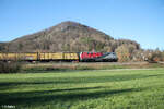 218 256 zieht mit einem Speno Schleifzug bei Hochstadt im Pegnitztal in Richtung Marktredwitz. 30.11.24