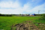 187 317-3  Mitarbeiter verbindet  mit einem Getreidezug bei Pölling in Richtung Passau. 28.04.24