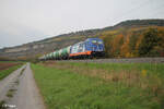 187 317-3  Wir suchen Dich  zieht bei Thüngersheim ein Kesselzug in Richtung Süden. 20.10.24