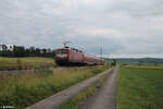 Nachschuss auf 112 024-5 die den Ersatzzug RE80 schiebt bei Oberdachstetten. 02.07.24