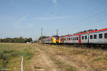 ET 158 trifft an der Netztrennstelle Main Bischofsheim als HLB RB75 28715 Wiesbaden - Aschaffenburg auf sein Gegenzug. 01.09.24