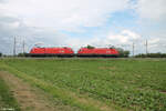 1016 044-0 + 1116 180-1 fahren als Lokzug bei Uffenheim in Richtung Süden. 27.05.24