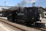 Lok-3 der DBB 'LANGNAU' war gerade rechtzeitig restauriert worden f�r das Spektakel  150 Jahre Emmentalbahn   und lauft mit Lok 853 um in Konolfingen am 18 Mai 2025.