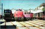In Lausanne zeigt sich die Am 4/4 18466, flankiert von einer Ae 4/7 und einem Be 4/6 vor dem Dépôt.