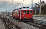 ABDeh 2/4 24 ist der jüngere nachgebaute Triebwagen der RHB aus dem Jahr 1967 im Design der 40er Jahre. Er hat im Januar 2020 wieder einen Einsatz, hier bei der Ausfahrt aus dem Bahnhof Rorschach Richtung Heiden.