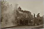 Die schöne SBB G 3/4 208 (Gastlok der Ballenberg-Dampfbahn) bie der Bekohlung in Chaulin.