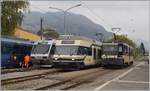 Von links nach rechts: Der CEV MVR Beh 2/4 72  Astro Pleiades , ein CEV MVR GTW Be 2/6 und die MOB GDe 4/4  Interlaken  in Blonay.