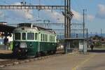 Ex-BLS 761 Wellensittich steht am 17 Mai 2025 in Oberburg und wartet der nächster Pendelfahrt ins Depot ab während das 150 Jarhe Emmentalbahn Spektakel.