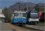 Alte und neue Gesichter bei der MOB: ein ABDe 8/8 (Serie 4000) h�lt mit seinem Regionalzug 2224 von Montreux nach Zweisimmen kurz in Fontanivent, daneben steht der MVR SURF (S�rie Unifi�e Romande pour